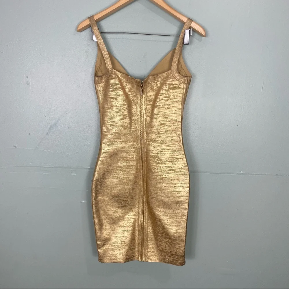 House Of CB Ornela Bodycon Mini Dress Sexy Gold Sz Small - Picture 7 of 8